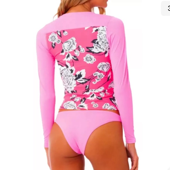 Maaji Diver RashGuard Large Pink Floral UPF 50+ Surf Paddle Swim Long Sleeve NWT - Picture 4 of 12